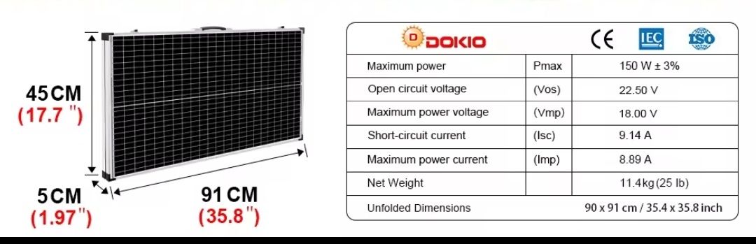 Składany panel fotowoltaiczny solarny 160W pod namiot, kamper Dokio