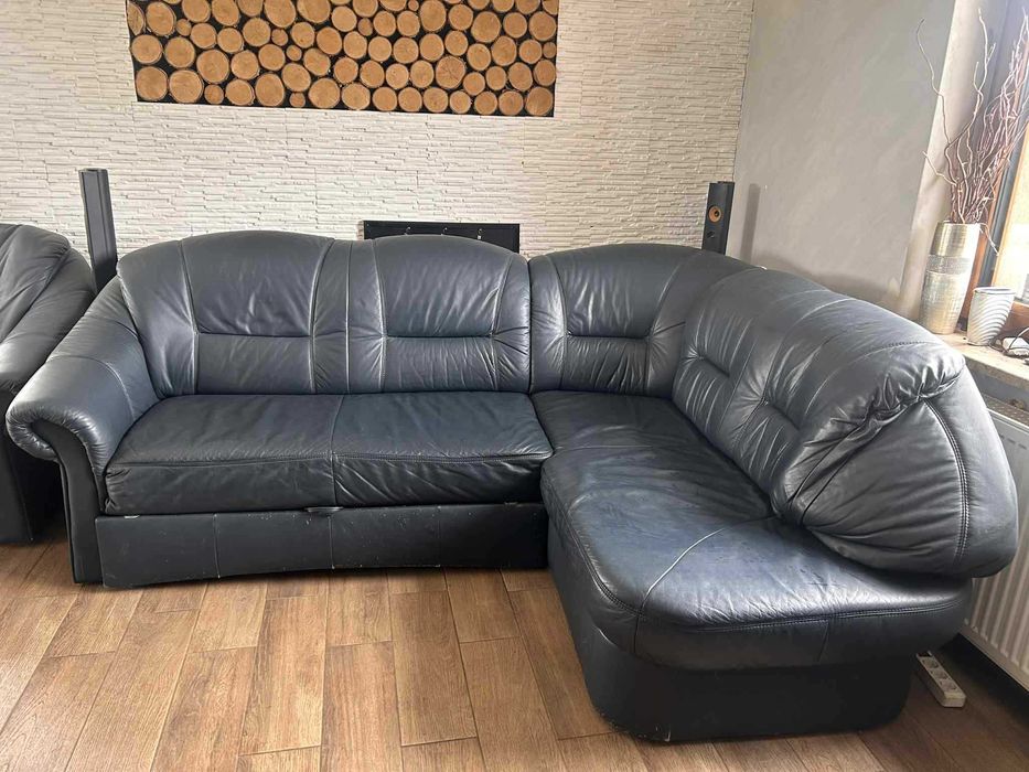 Kanapa skórzana z funkcją spania + 2 fotele