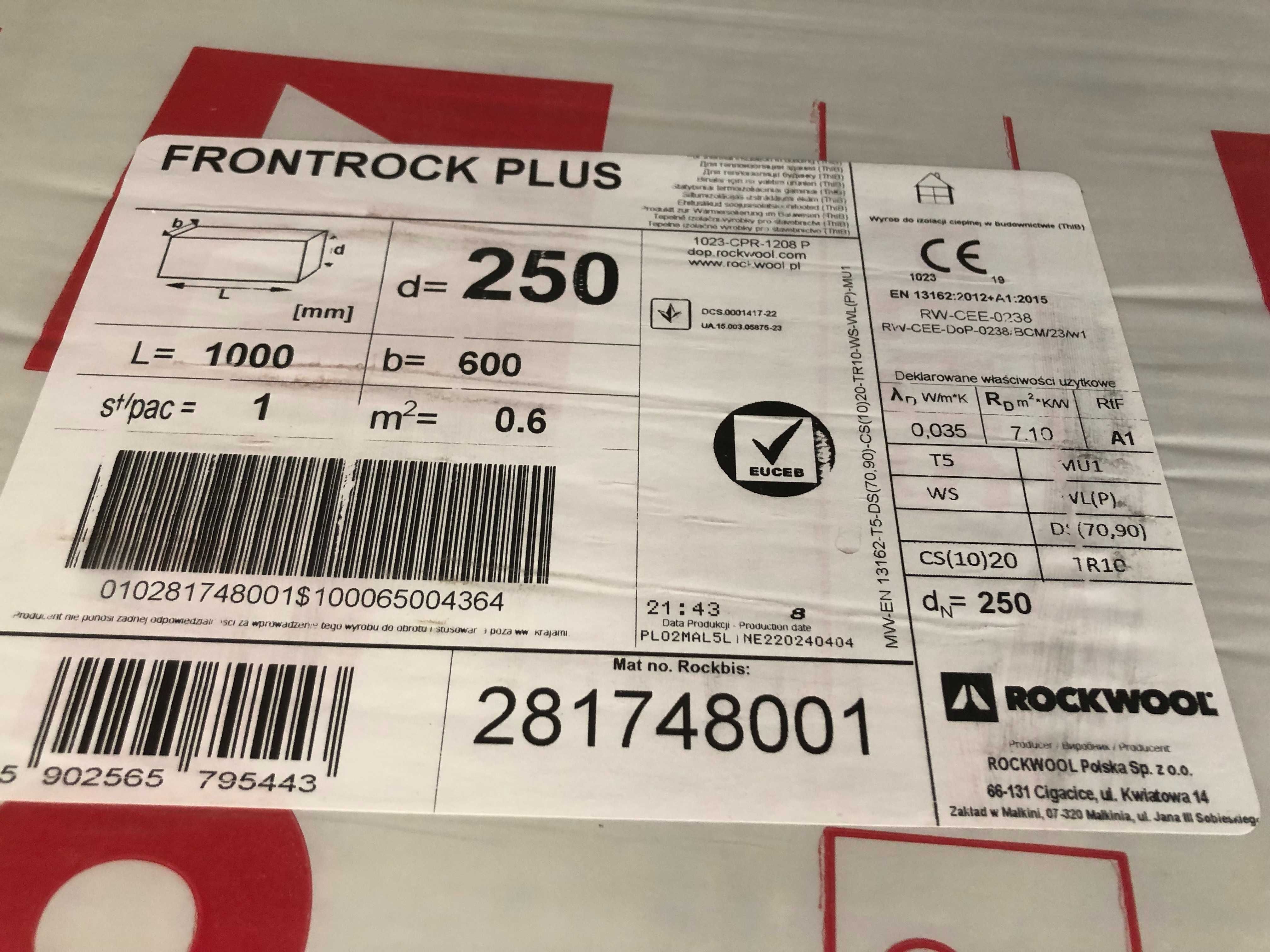Wełna mineralna skalna Rockwool FRONTROCK PLUS 25cm