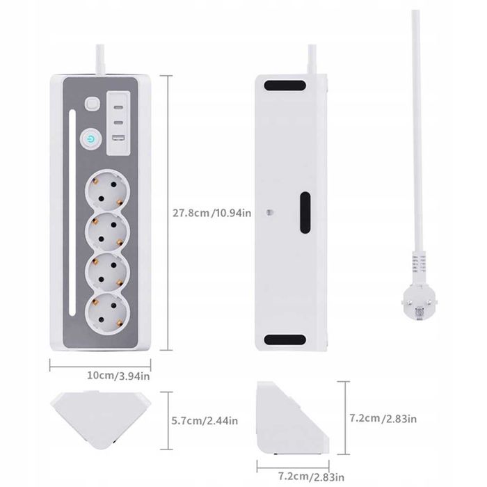 przedłużacz listwa sieciowa 4 gniazda 3x usb światło LED  na blatowa