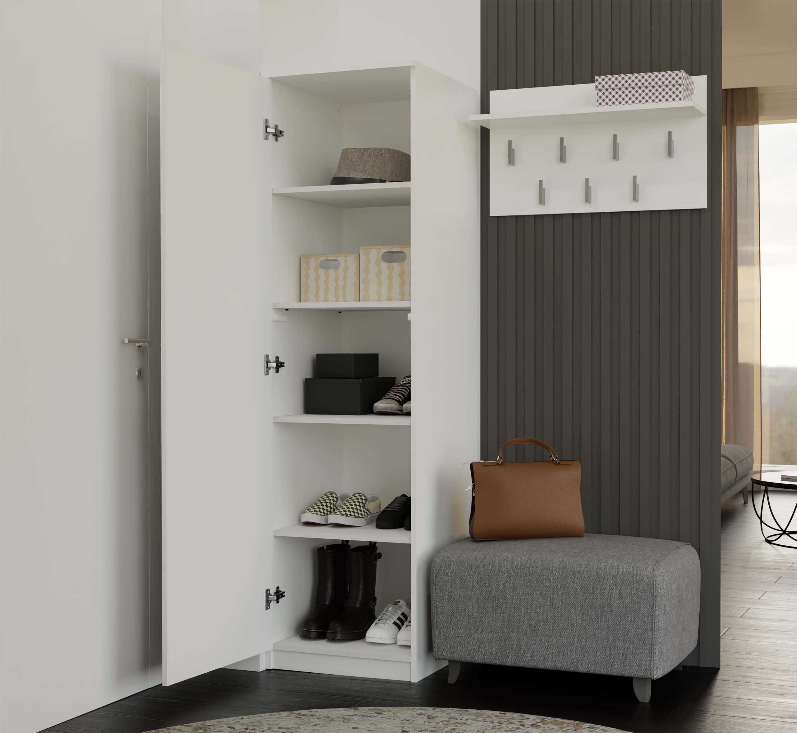 SZAFA SD-50 z Lustrem Wąska 50x180cm Z Drążkiem i Półkami Tip-On BIAŁA