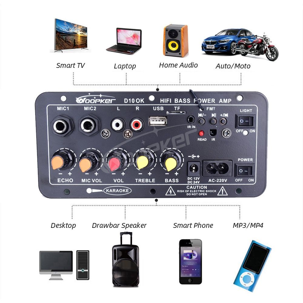 Усилитель мощности звука, Bluetooth, микрофон караоке, usb, aux, FM