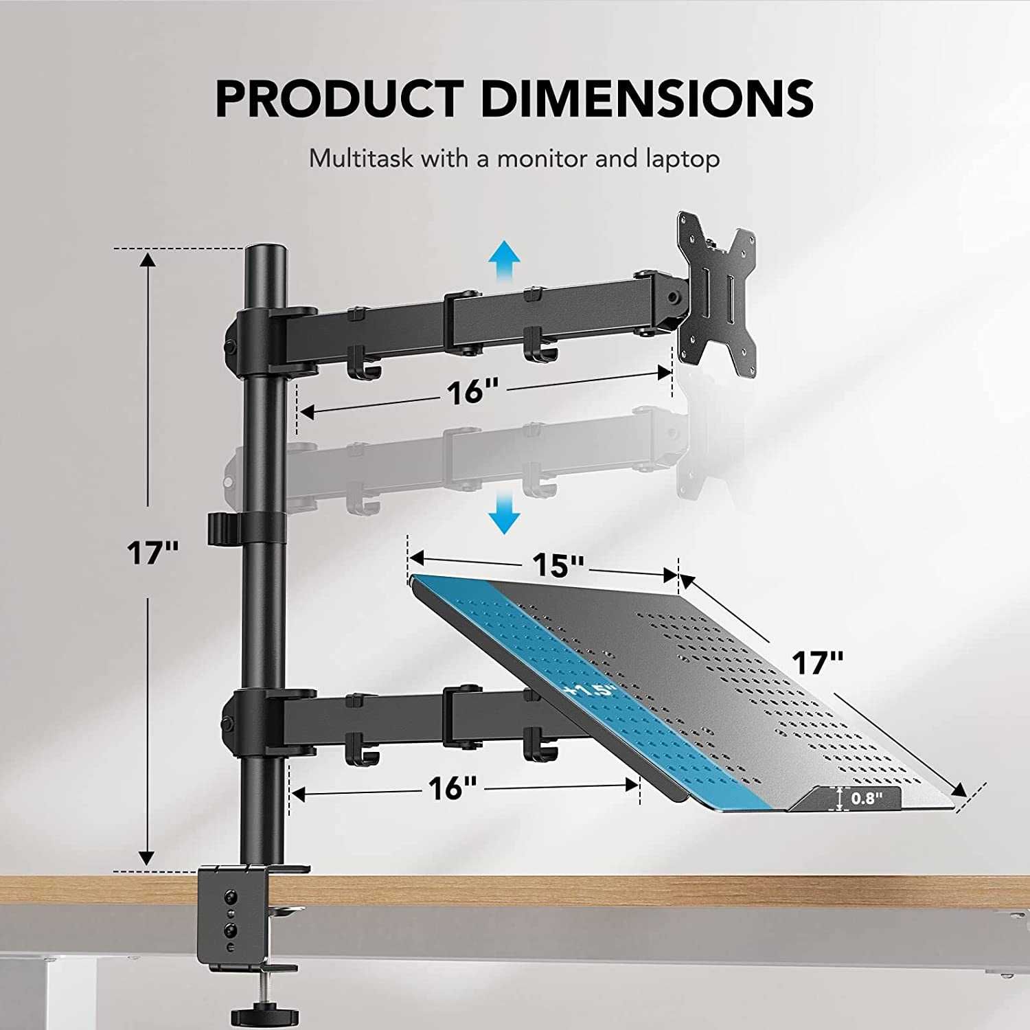 Suporte dual de monitor e portátil laptop para mesa escritório office