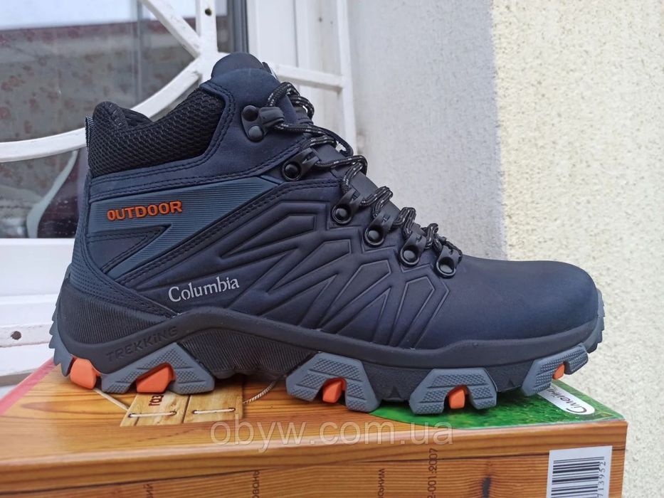 Зимние кожаные полуботинки .Чёрные и т.серые