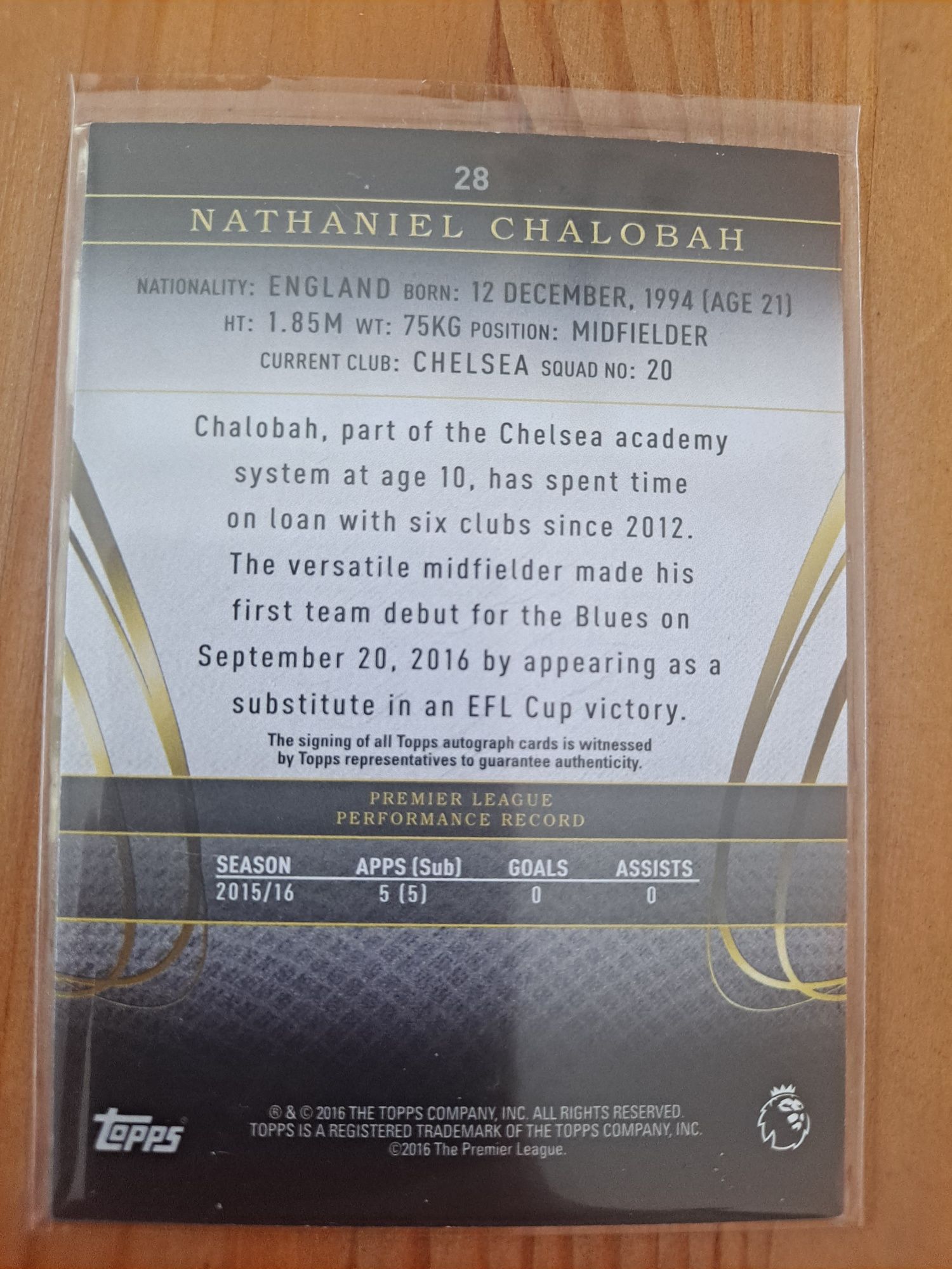 Nathaniel Chalobah Topps Premier League 2016  RC