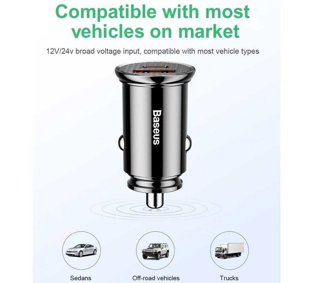 Baseus Szybka Ładowarka samochodowa 30W USB USB-C typ C Samsung iPhone