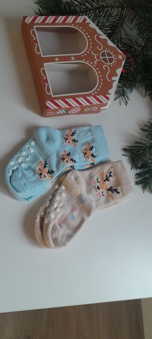 Nowe  zimowe skarpetki anty poślizgowe unisex 22- 24 beż błekit h&M