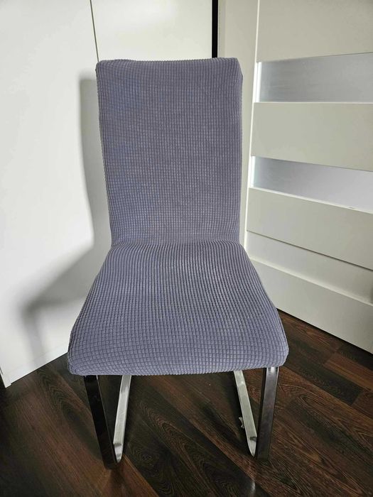 Pokrowce na krzesła 4 szt komplet szare żakardowe kratka