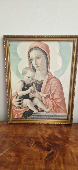 Obraz litografia antyk dewocjonalia Matka Boska Madonna antyk