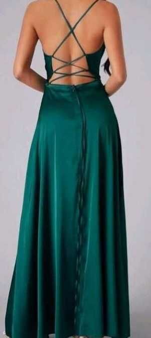 Piękna długa suknia XL butelkowa zieleń