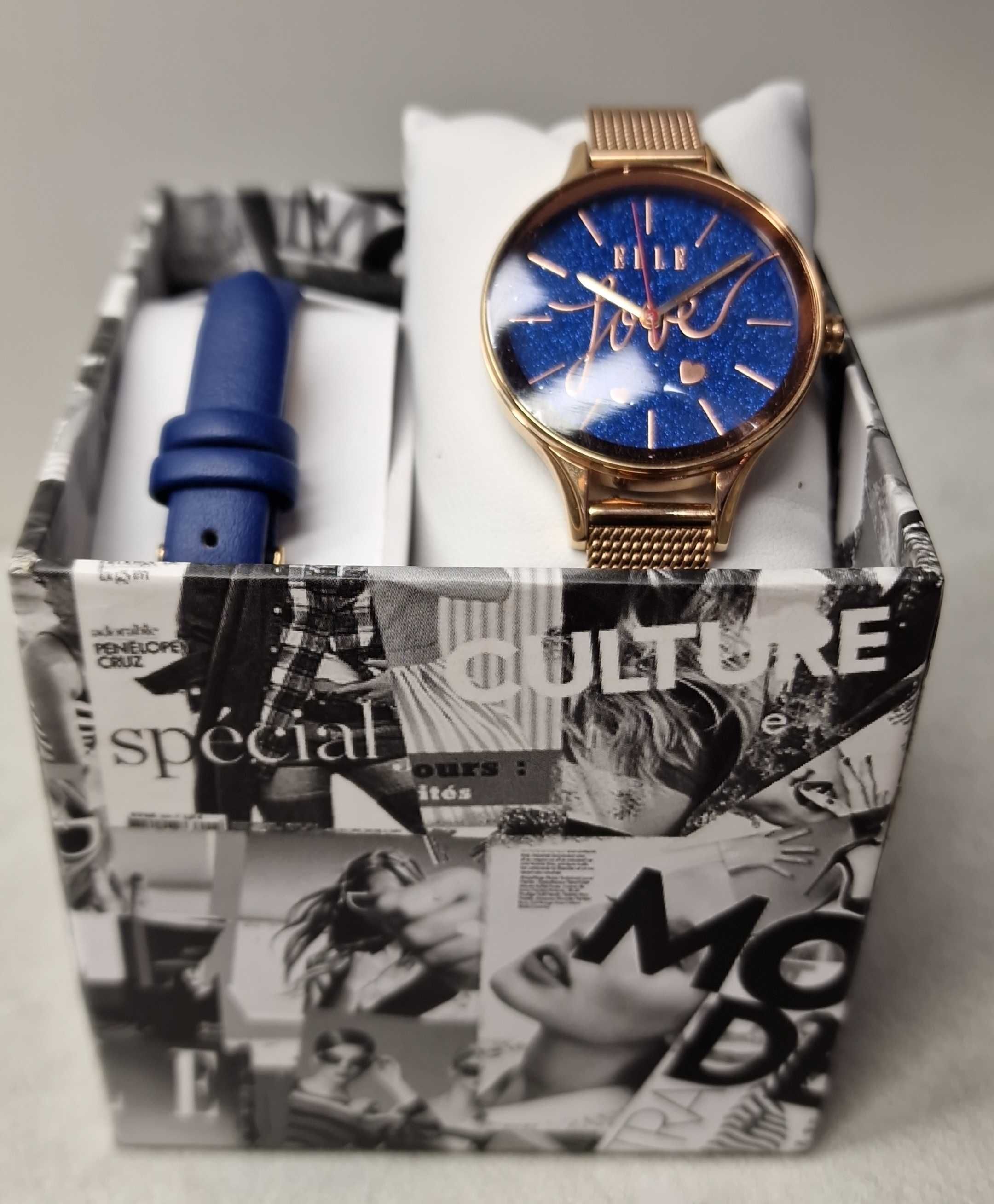 Zegarek damski Elle niebieski z elementami "złota"  Model ELL27002.