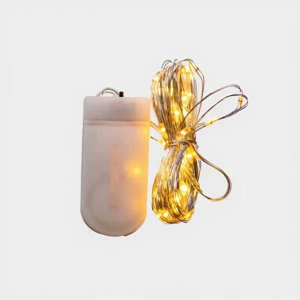 Гірлянда Роса нитка 50 LED довжина 5 м на батарейках, Жовтий колір