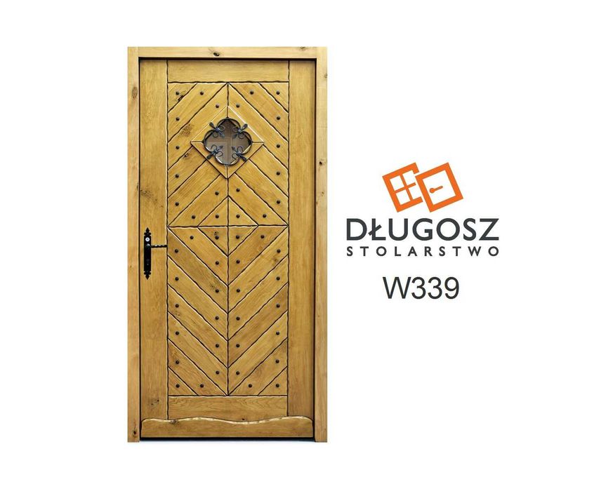 Drzwi DŁUGOSZ drewniane zewnętrzne wiejskie góralskie retro GOTOWE