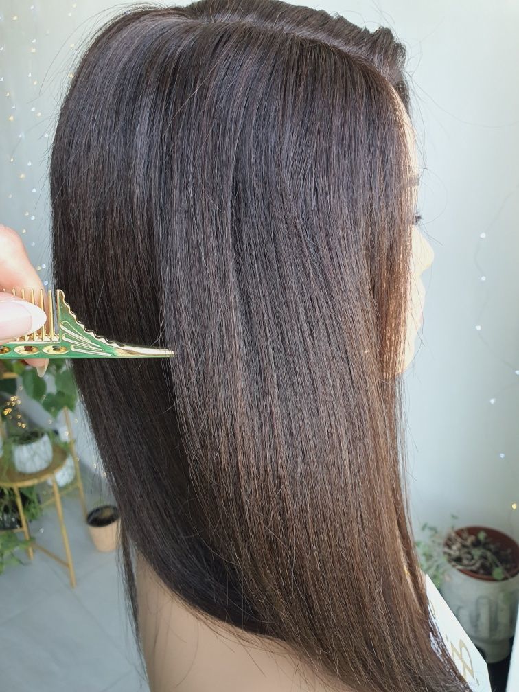 Peruka z włosów naturalnych w 100% ciemny brąz Agniesza lacefront