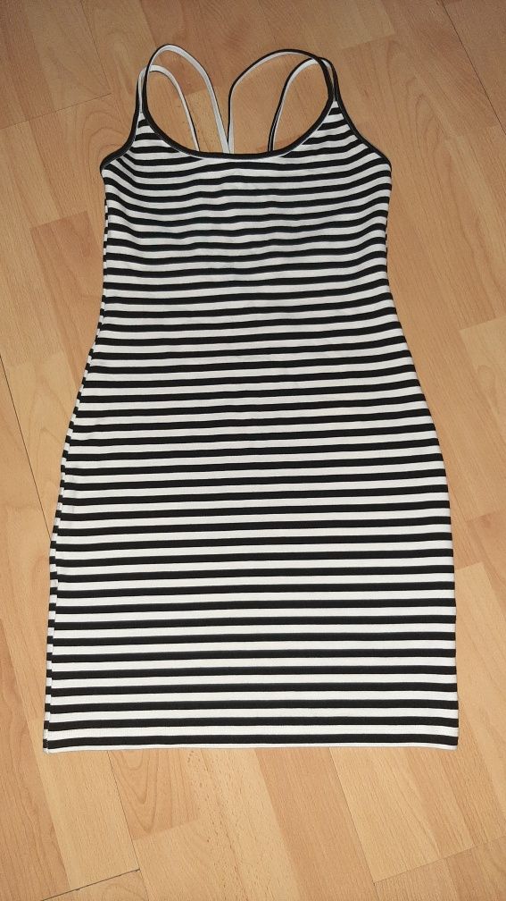 Sukienka na ramiaczkach lato r 36 S  paski biel czerń mini H&M