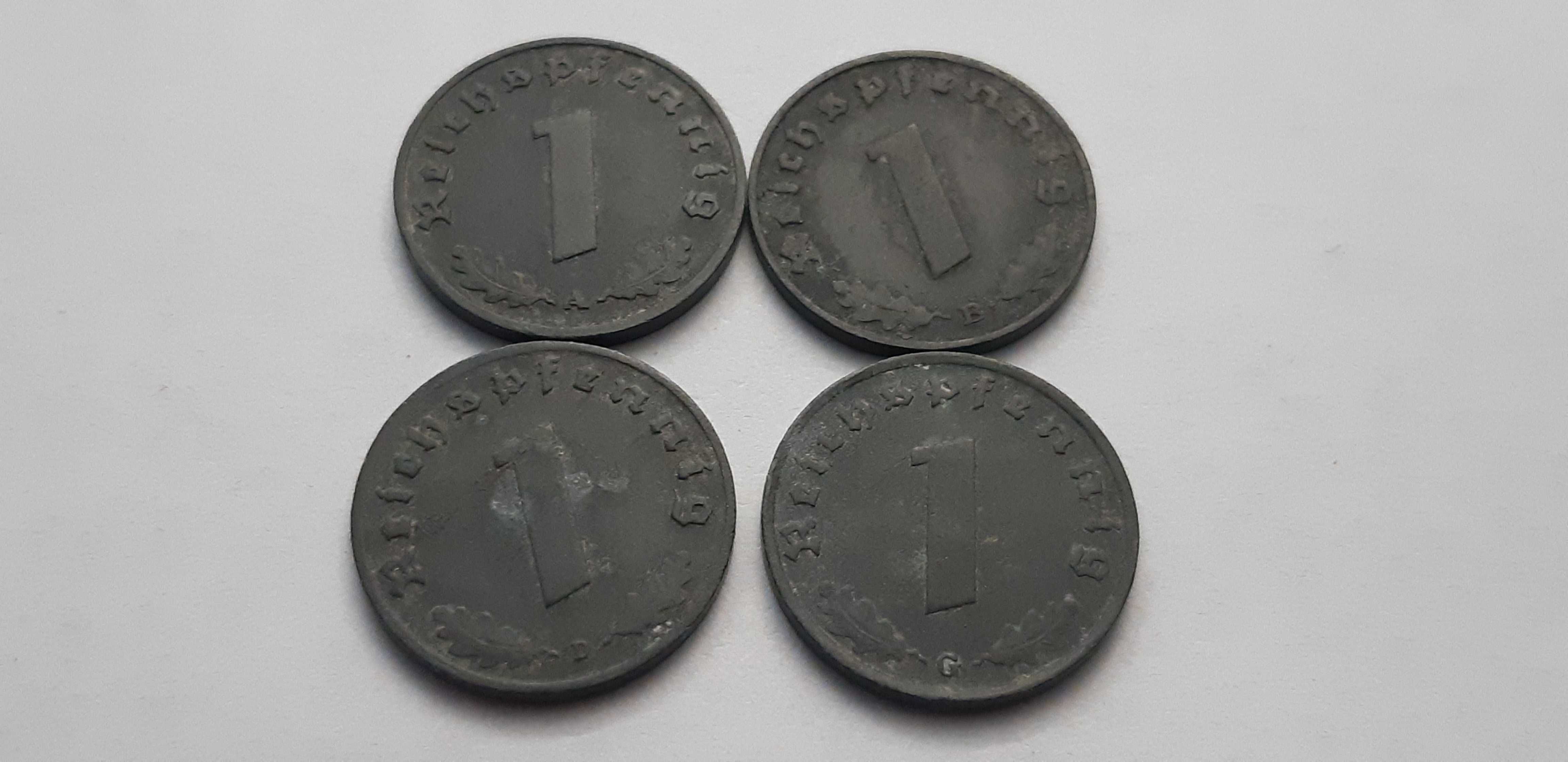 Niemcy III Rzesza 1 fenig, pfennig 1940 rok mennica A,B,D,G - 4 sztuki