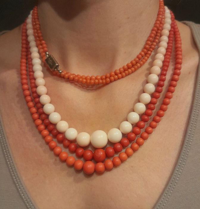 Zabytkowy Naszyjnik Złoto 750 Koral nat. WYCENA