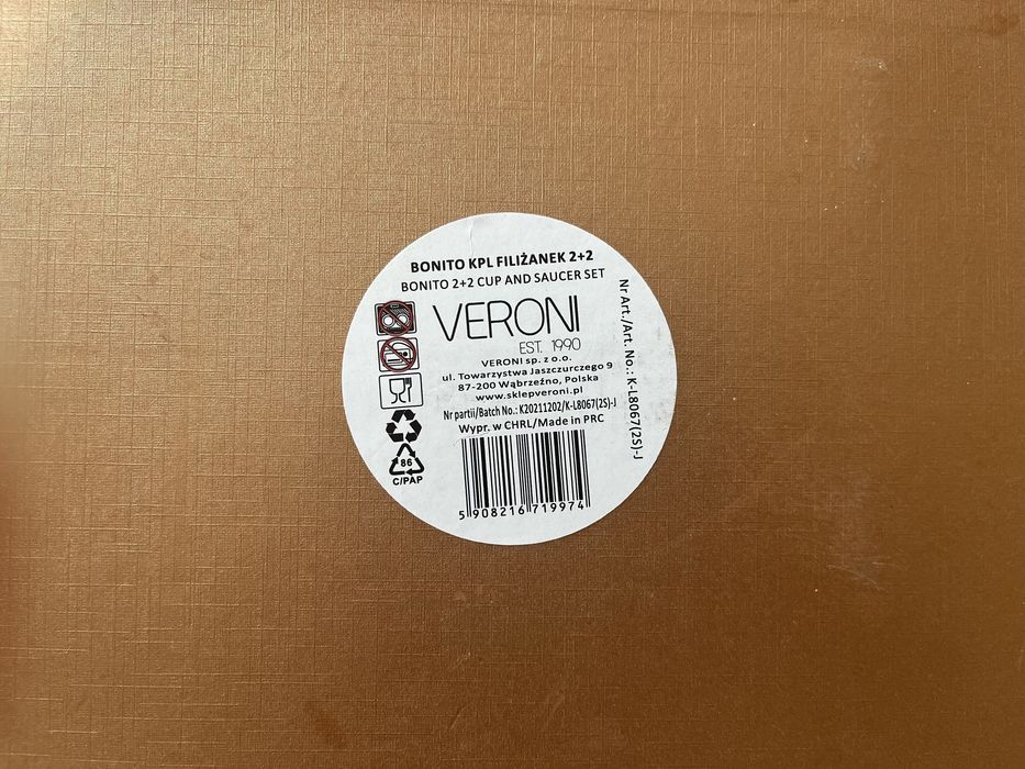 Zestaw do herbaty filizanki podstawki Veroni