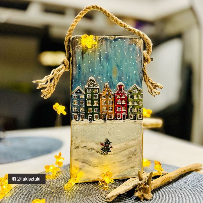 Driftwood | zimowy 'GDAŃSK' malowany na morskiej desce | LUKI SZTUKI