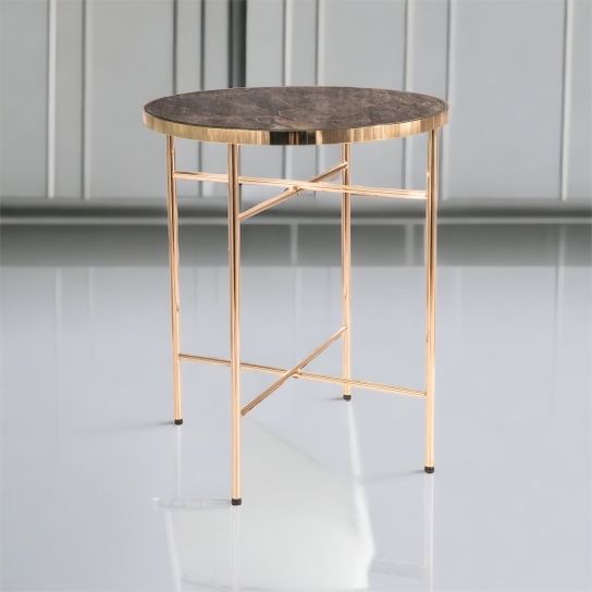 Mały stolik okrągły złoty ława z blatem szklanym z efektem marmuru