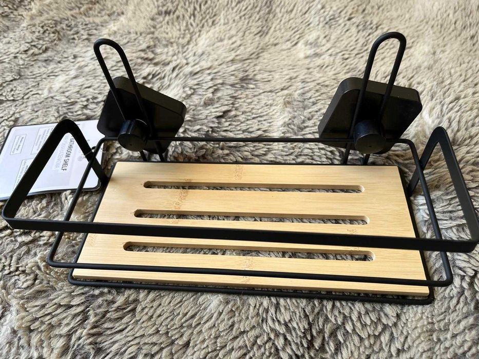 półka wisząca ścienna łazienkowa Smukee bambusowa loft czarna