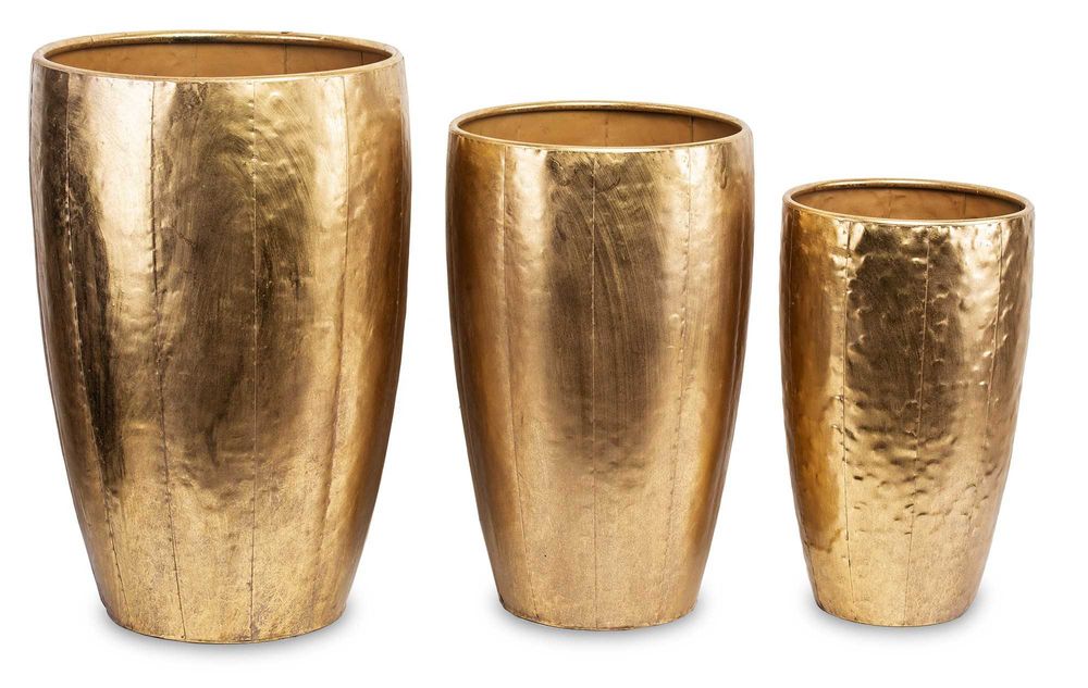 3 x Złota Wysoka Stylowa Metalowa Osłonka Donica Wiadra 3 Sztuki 97149