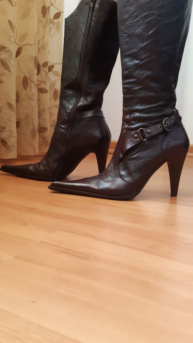 Botas Mulher Cano Alto em Pele 38 - Castanhas