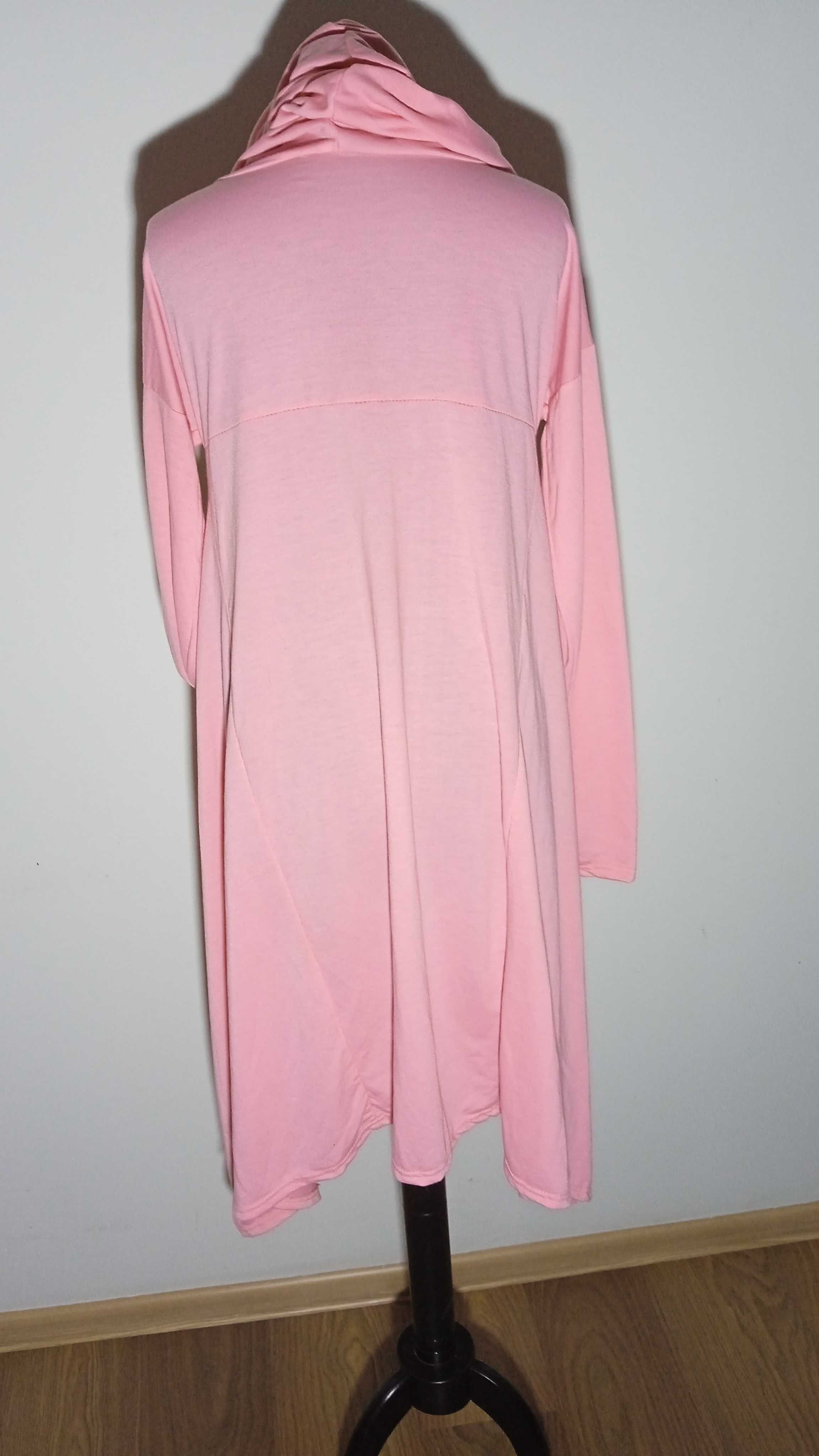 Bluza/tunika z kapturem/tunelem asymetryczna różowa pink tunic