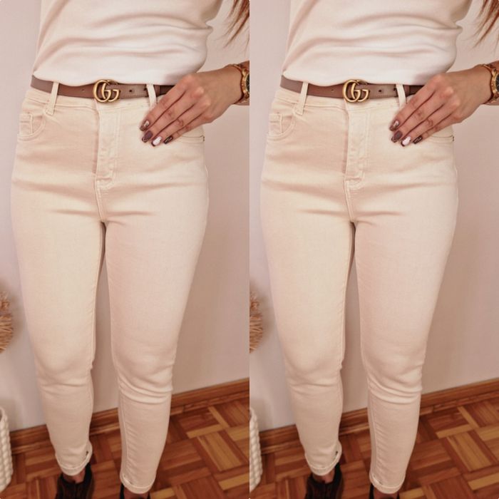 Jasne spodnie dżinsy mom fit jesien Varlesca chicaca XS S M L