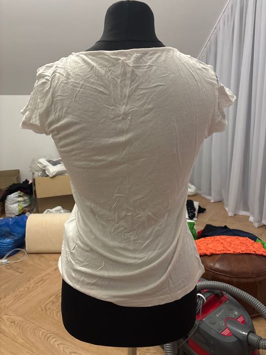 Koszulka biała róże koronka M krótki rękaw