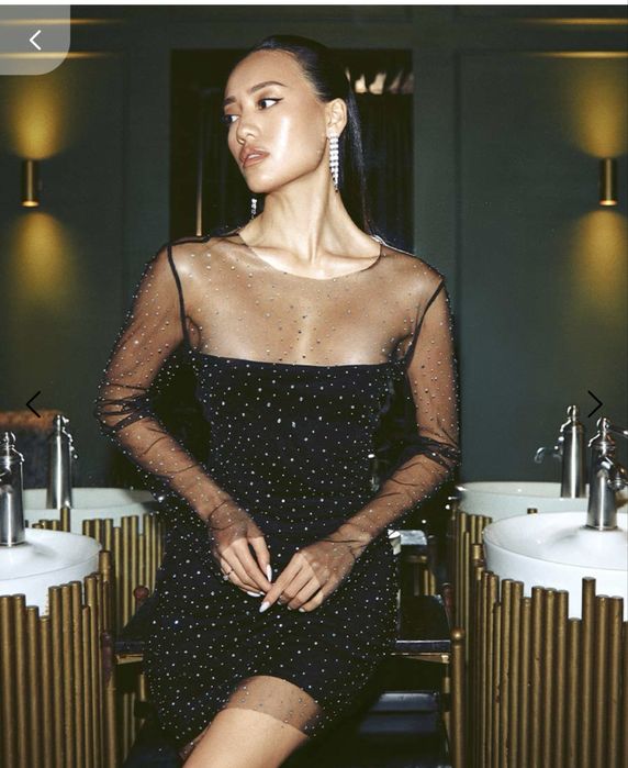 Сукня міні чорного кольору з срібними стразами one by one