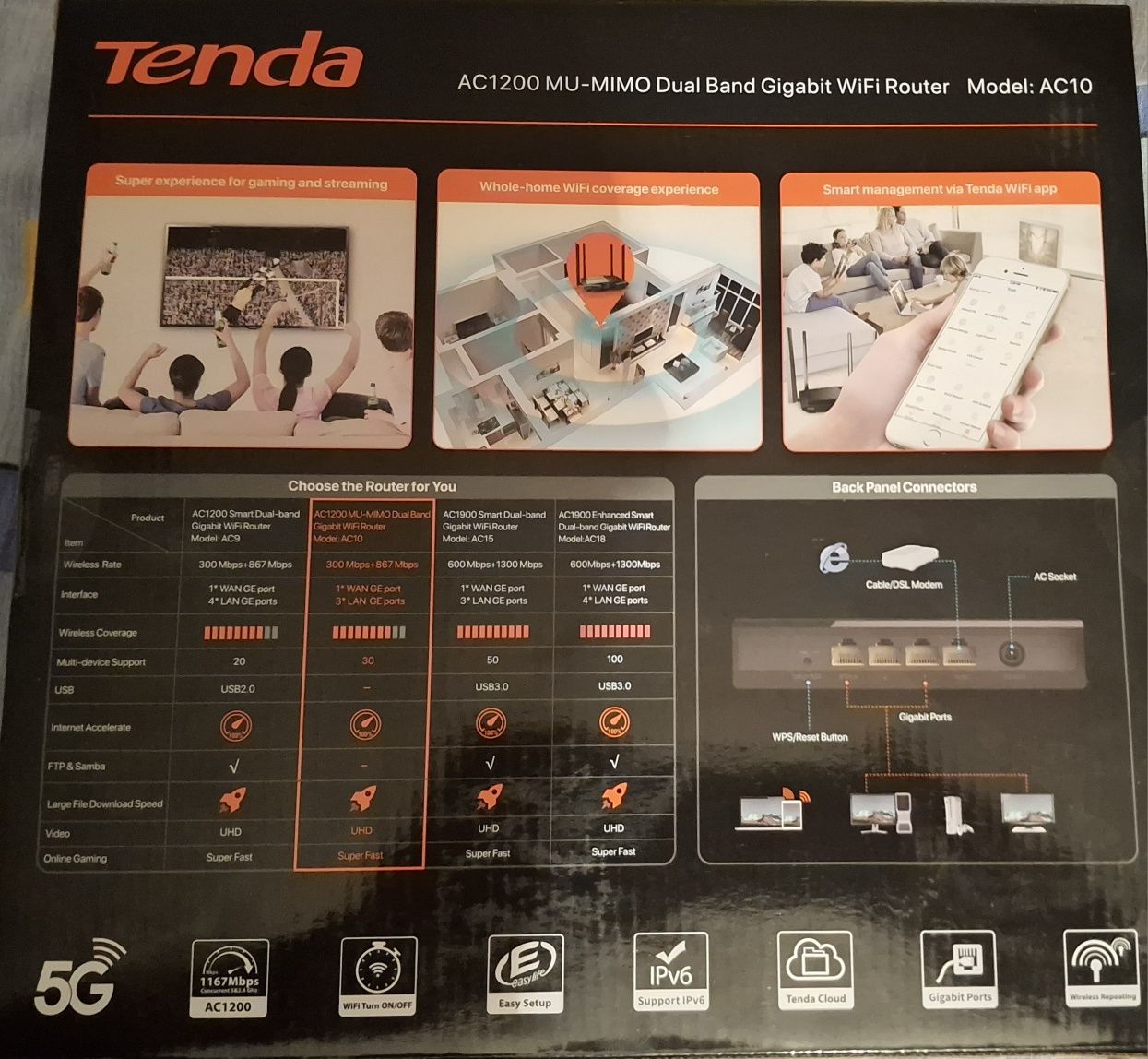 Маршрутизатор (Роутер) Tenda AC10 WiFi 5/ AC1200 / 1 Гбит/с