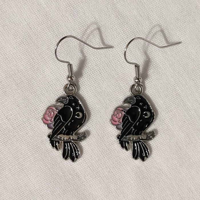 K206 Kolczyki wiszące Wrony Ptaki Handmade