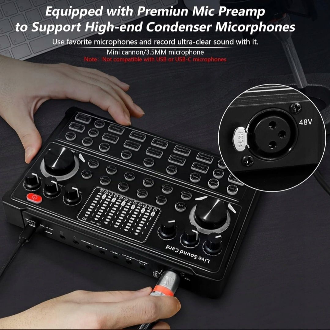 RUBEHOOW Zestaw mikrofonu pojemnościowego z mikserem DJ All In One R16