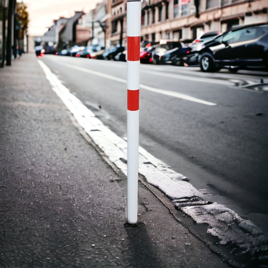 Słupki słupek parkingowy blokujący drogowy biało czerwony uliczny