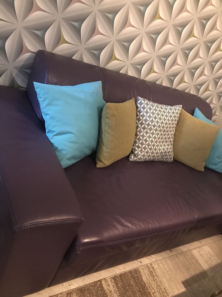 Kanapa sofa skórzana fioletowa śliwkowa