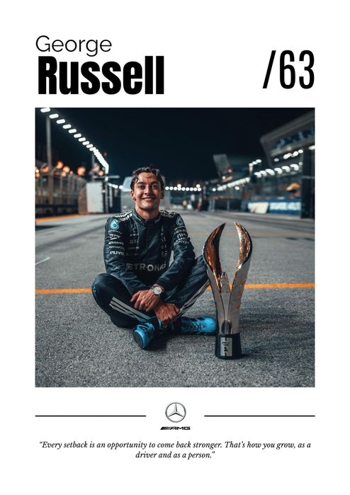 Plakat F1 - George Russell (format A4, Z ramką)