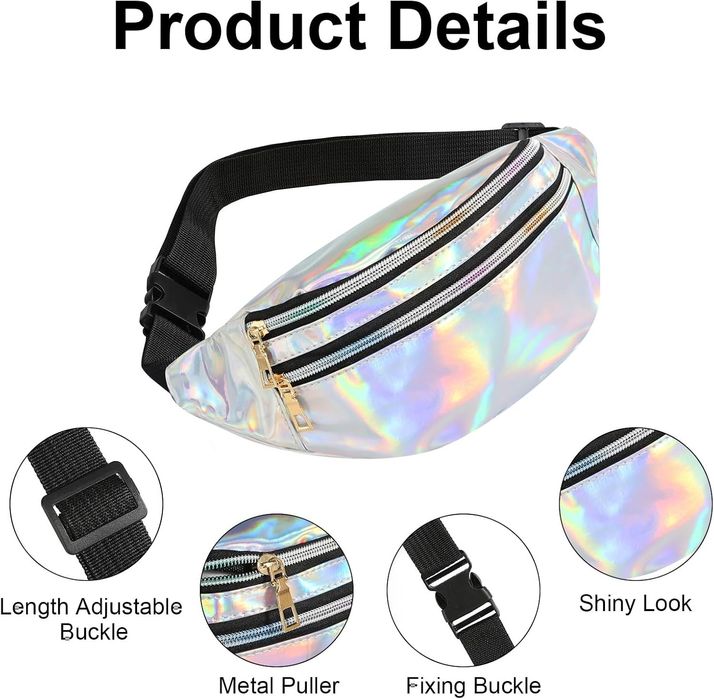 Saszetka na ramię biodra holograficzna nerka srebrna B135