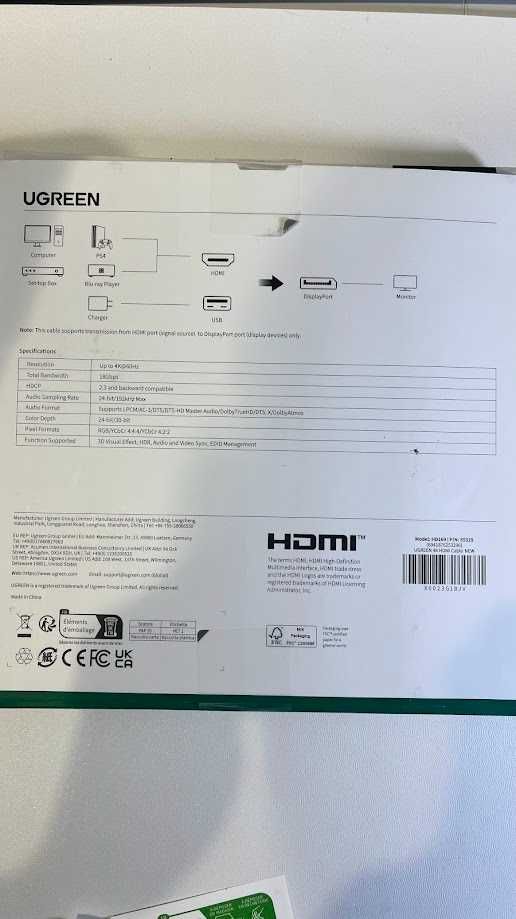 UGREEN aktywny adapter HDMI→DisplayPort 4K-60 USB‑powered