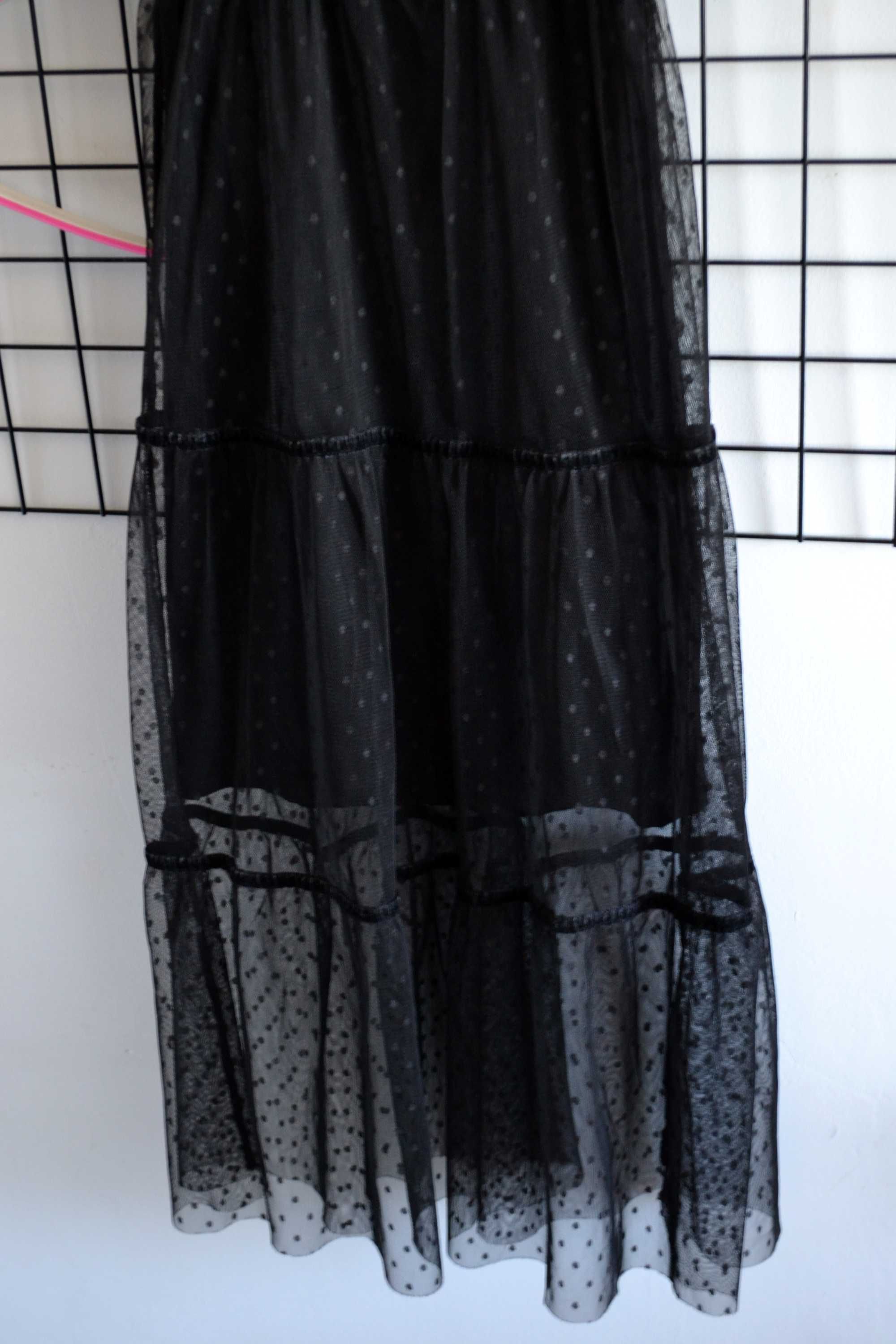 Czarna sukienka koronkowa tiulowa H&M gothic goth rock XXS