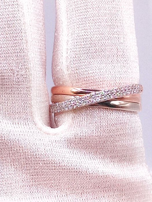 Кольцо Дорожка Трио Бриллианты 0,19Ct красное с белым золото 585 16р