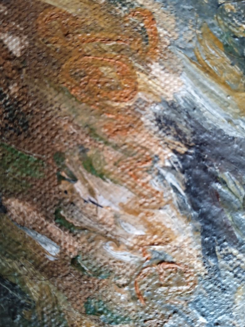 Obraz olejny na płótnie " Polowanie "50-60-lat.wys .54cm, dł.64cm.