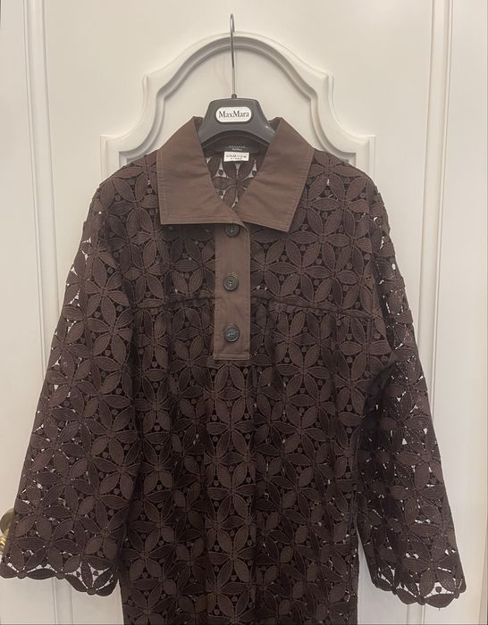 MAX MARA piękna sukienka z paskiem w talii, gipiura