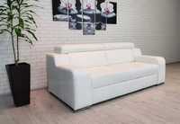 Sofa 3os biała skóra, 211cm i inne, kanapa skórzana z funkcją spania
