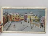 Ładny stary ręcznie malowany obrazek z motywem zimy