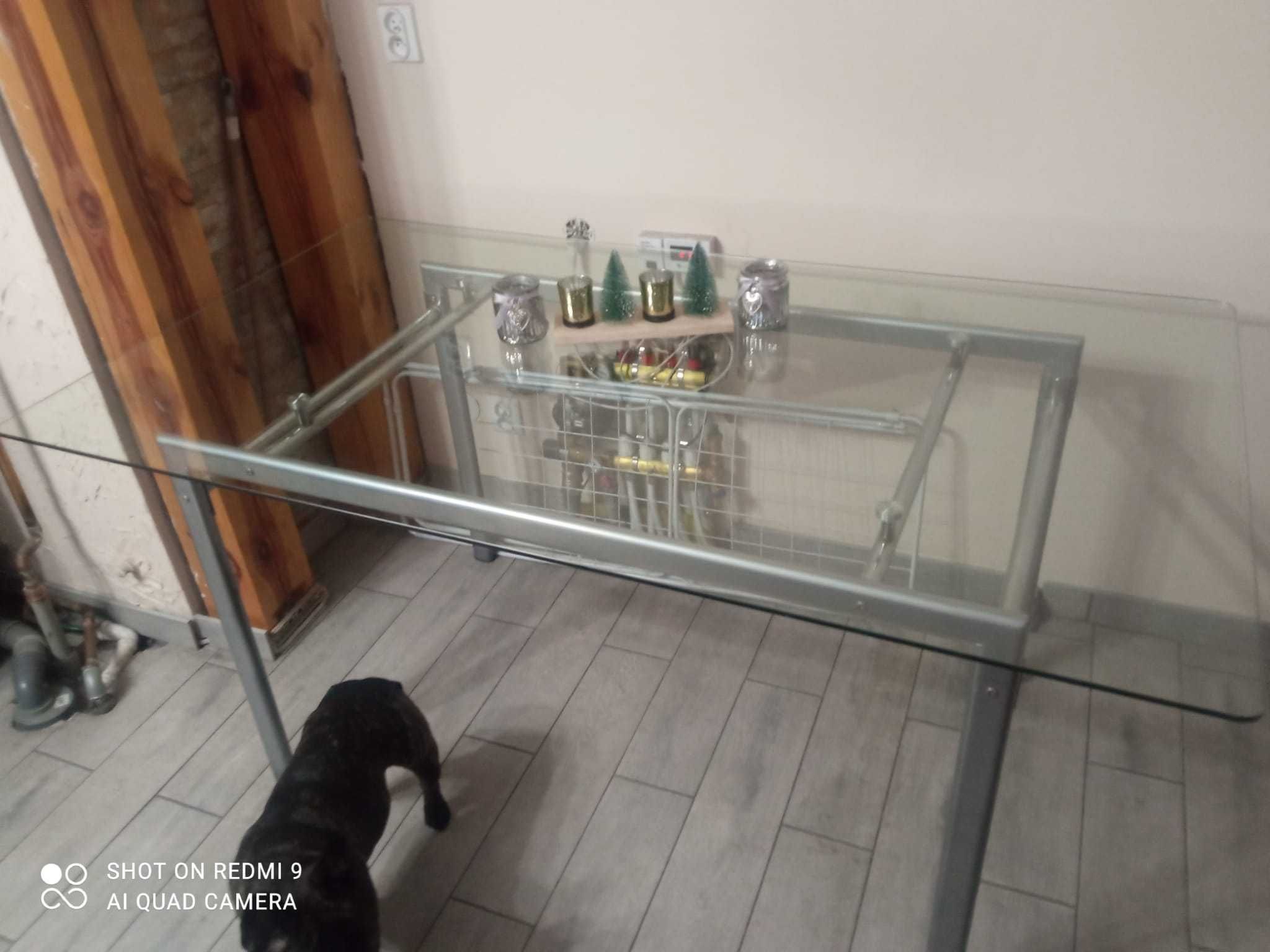 Szklany stół z metalowymi nogami 90x160cm
