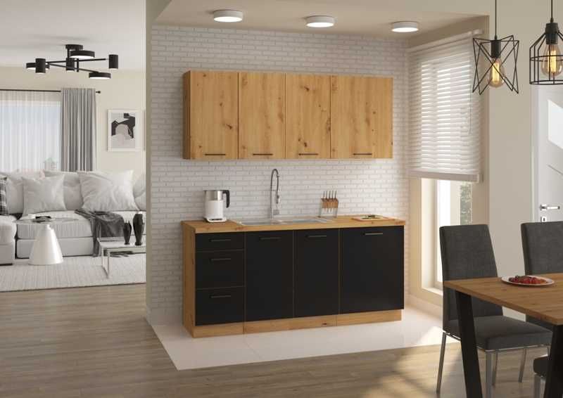Zestaw mebli kuchennych modułowych MODERNO Dąb ARTISAN / Czarny MAT !!