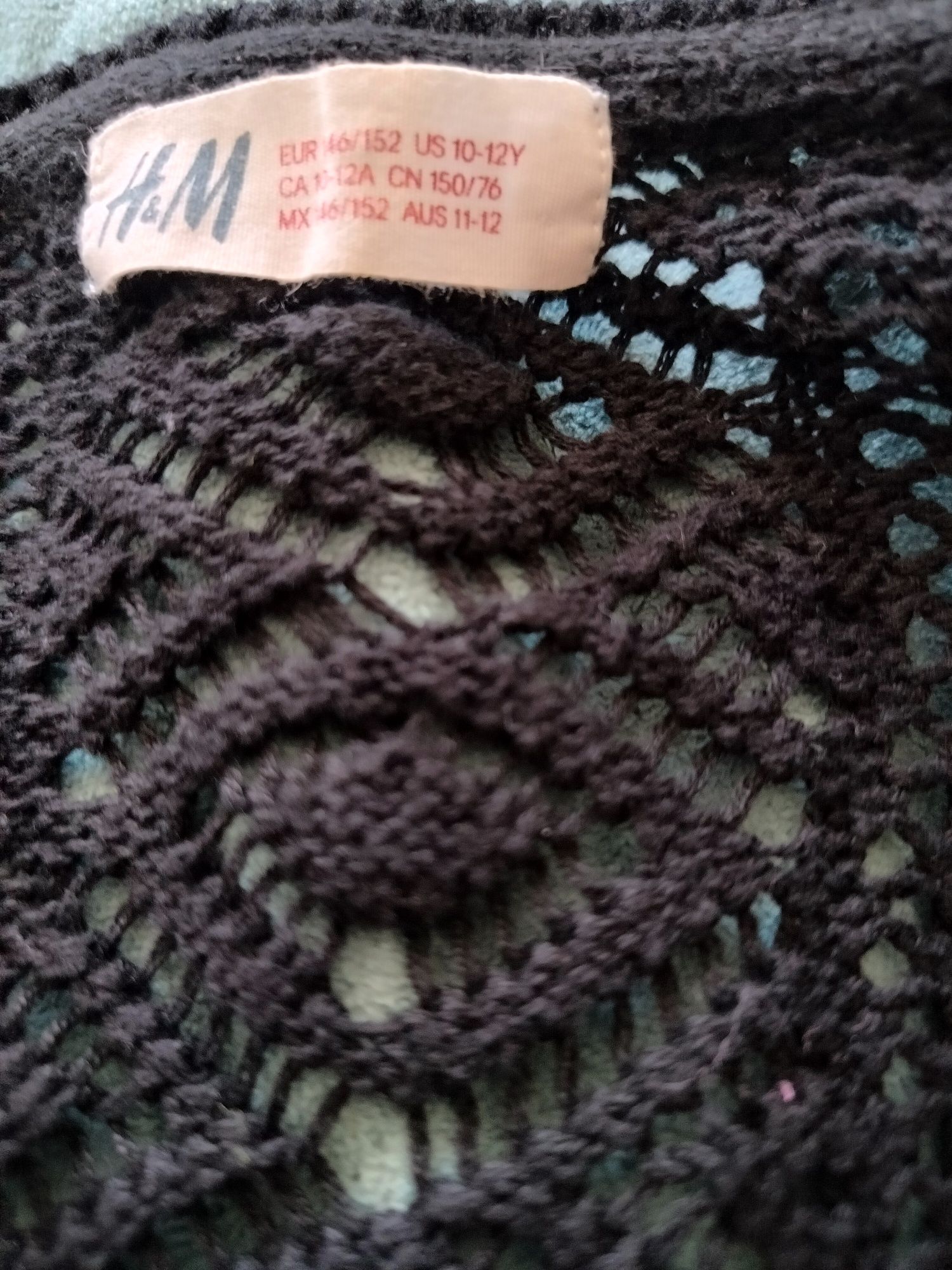 Kardigan dziewczęcy ażurowy H&M czarny 146/152