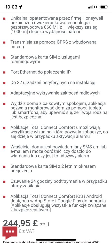 Inteligentny bezprzewodowy zestaw alarmowy do domu z GPS  HONEYWELL