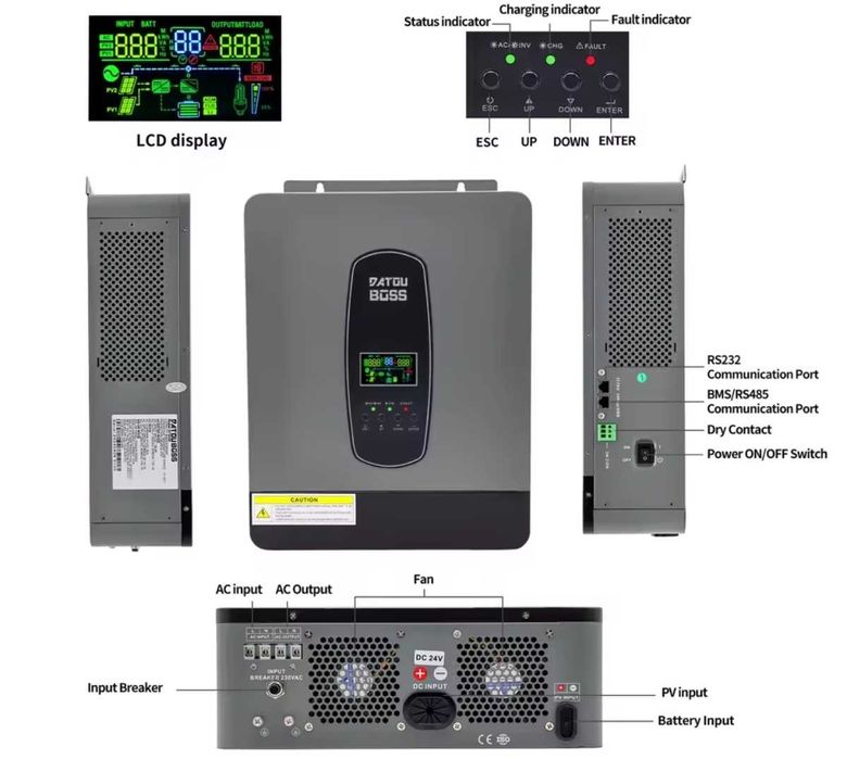 НАЛИЧИЕ Гибридный инвертор 24V-220V DATOU BOSS DT2430 3кВт +WiFi